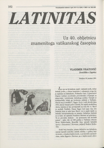 Latinitas : uz 40. obljetnicu znamenitoga vatikanskog časopisa / Vladimir Vratović