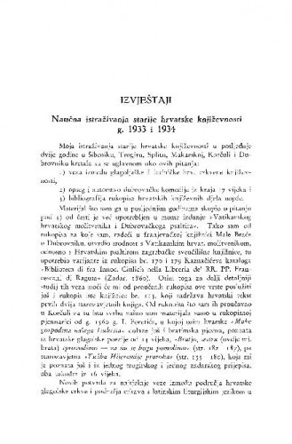 Naučna istraživanja starije hrvatske književnosti g. 1933 i 1934 / F. Fancev