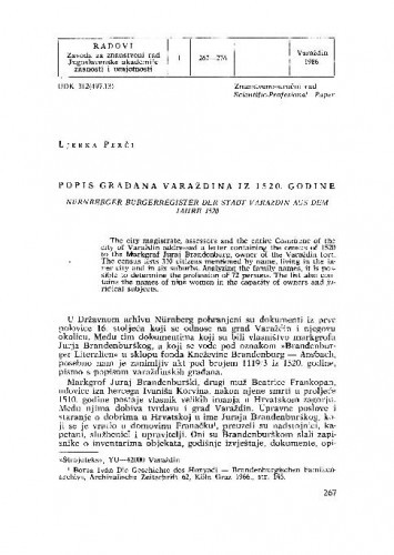 Popis građana Varaždina iz 1520. godine / Ljerka Perči