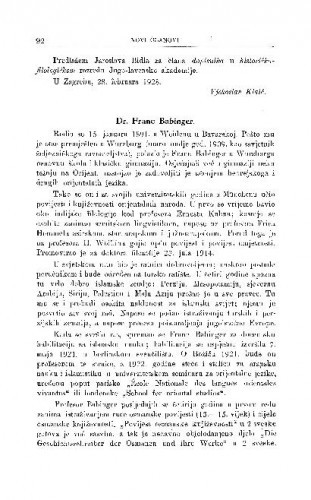 Dr. Franc Babinger / G. Manojlović