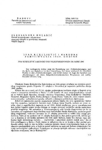 Ivan Kukuljević i narodna zahtjevanja 1848. godine / Aleksandra Kolarić