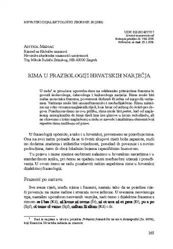 Rima u frazeologiji hrvatskih narječja / Antica Menac