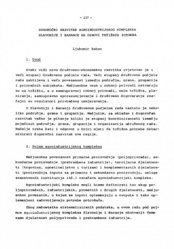 Dugoročni razvitak agroindustrijskog kompleksa Slavonije i Baranje, na osnovi tržišnih potreba / Ljubomir Baban