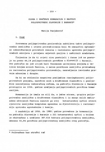 Uloga i značenje komasacije u razvoju poljoprivrede Slavonije i Baranje / Matija Panjaković