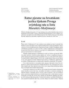 Ratne pjesme na hrvatskom jeziku tijekom Prvoga svjetskog rata u listu Muraköz-Medjimurje / Borka Bunjac
