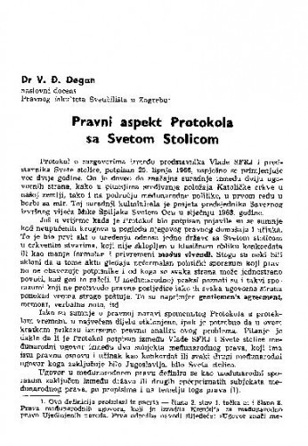 Pravni aspekti Protokola sa Svetom stolicom / V.Đ. Degan