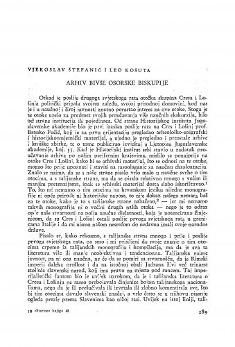 Arhiv bivše osorske biskupije / Vjekoslav Štefanić i Leo Košuta