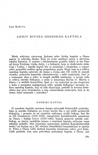 Arhiv bivšeg osorskog kaptola / Leo Košuta