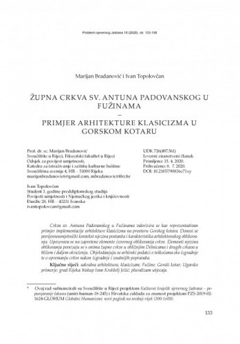 Župna crkva sv. Antuna Padovanskog u Fužinama – primjer arhitekture klasicizma u Gorskom kotaru / Marijan Bradanović, Ivan Topolovčan