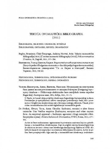 Tekuća onomastička bibliografija (2011.) / Branimir Brgles, Joža Horvat, Ines Virč