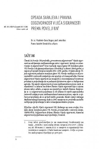 Opsada Sarajeva i pravna odgovornost Vijeća sigurnosti prema Povelji UN / Vladimir-Đuro Degan