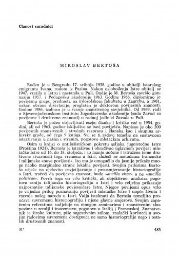 Miroslav Bertoša : [biografije novih članova Akademije]