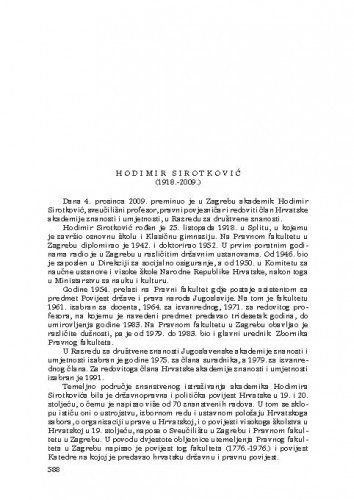 Hodimir Sirotković (1918.-2009.) : [nekrolog] / Tomislav Raukar