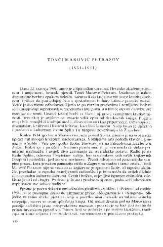 Tonči Marović Petrasov (1934-1991) : [nekrolozi] / Mirko Tomasović
