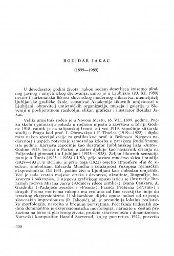 Božidar Jakac (1899-1989) : [nekrolozi] / Vinko Zlamalik