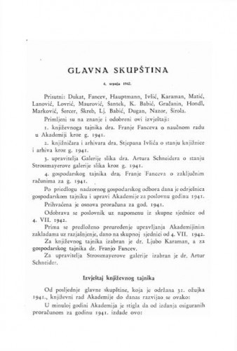 Glavna skupština : (4. srpnja 1942.)