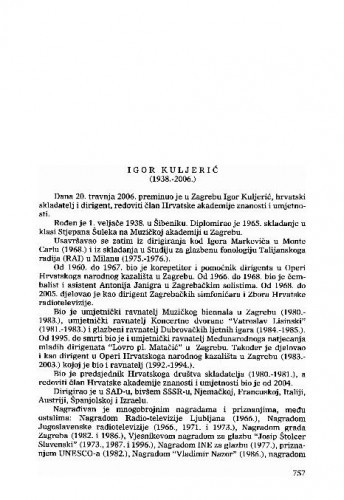 Igor Kuljerić (1938.-2006.) : [nekrolog] / Nikša Gligo