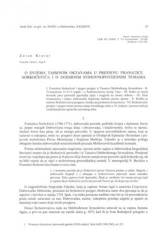 O dvjema Tassovim oktavama u prepjevu Franatice Sorkočevića i o dodirnim stihovnopovijesnim temama / Zoran Kravar