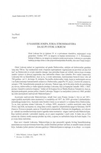 O namjeri Josipa Jurja Strossmayera da kupi otok Lokrum / Ivo Perić