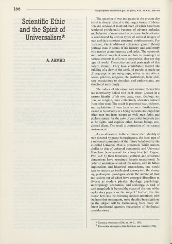Scientific ethic and the spirit of universalism / A. Ahmad