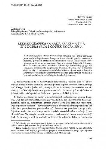 Leksikografska obrada frazema tipa biti dobra srca i čovjek dobra srca / Željka Fink