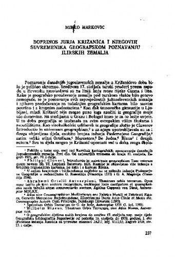 Doprinos Jurja Križanića i njegovih suvremenika geografskom poznavanju ilirskih zemalja / Mirko Marković