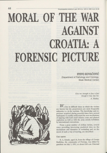 Moral of the war against Croatia : a forensic picture / Stevo Kovačević