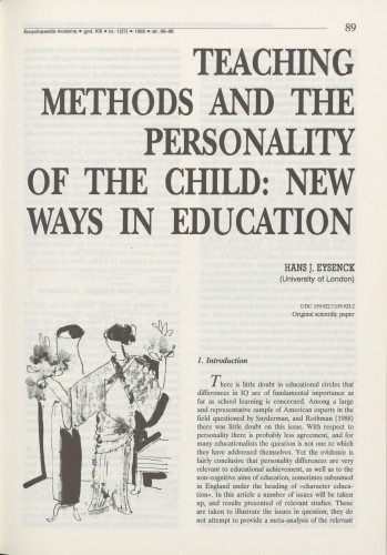 Teaching methods and the personality of the child : new ways in education / Hans Jürgen Eysenck