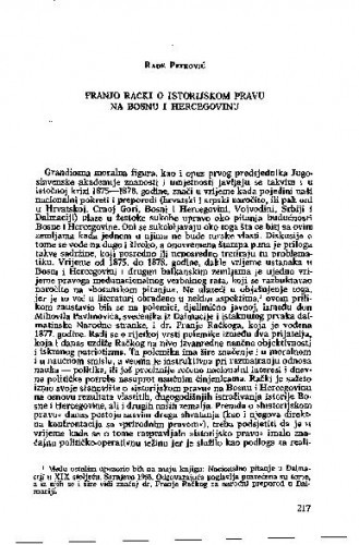 Franjo Rački o istorijskom pravu na Bosnu i Hercegovinu / Rade Petrović