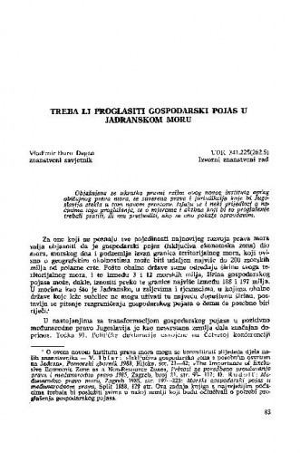 Treba li proglasiti gospodarski pojas u Jadranskom moru / Vladimir-Đuro Degan