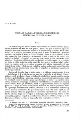 Pregled razvoja dubrovačke periodike između dva svjetska rata / Ivo Perić