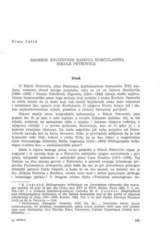 Zbornik književnih radova Korčulanina Nikole Petrovića / Šime Jurić