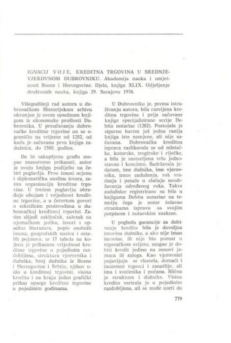 Ignacij Voje: Kreditna trgovina u srednjevjekovnom Dubrovniku : [prikaz] / Ilija Mitić