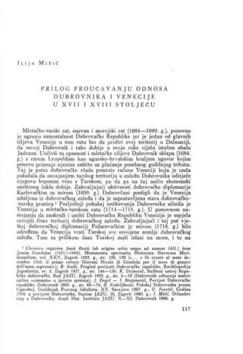 Prilog proučavanju odnosa Dubrovnika i Venecije u XVII i XVIII stoljeću / Ilija Mitić