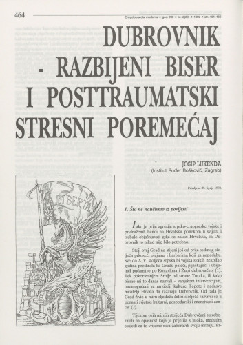 Dubrovnik - razbijeni biser i posttraumatski stresni poremećaj / Josip Lukenda