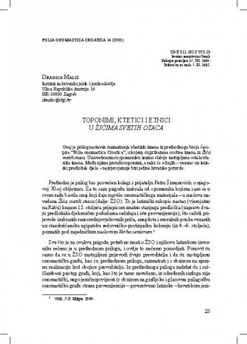 Toponimi, ktetici i etnici u Žićima svetih otaca / Dragica Malić