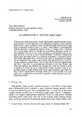 Antroponimi u općem rječniku / Živko Bjelanović