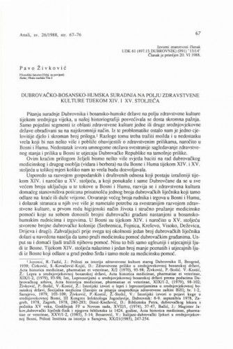 Dubrovačko-bosansko-humska suradnja na polju zdravstvene kulture tijekom XIV. i XV. stoljeća / Pavo Živković