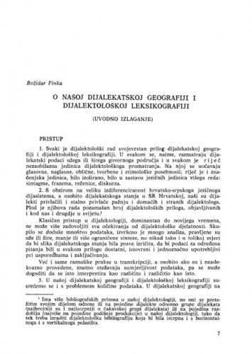 O našoj dijalekatskoj geografiji i dijalektološkoj leksikografiji : uvodno izlaganje / Božidar Finka