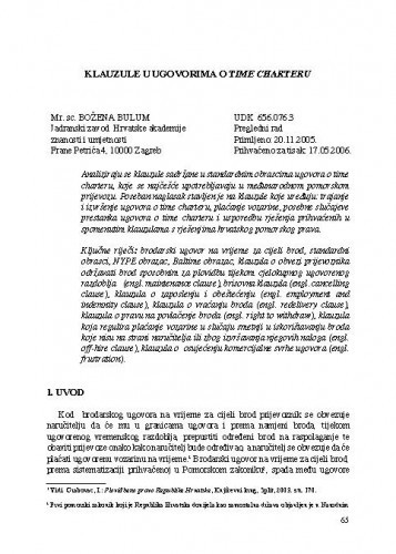Klauzule u ugovorima o time charteru / Božena Bulum