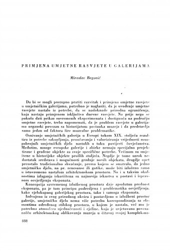 Primjena umjetne rasvjete u galerijama / M. Begović