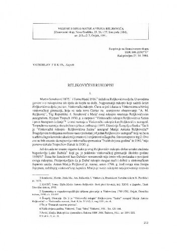 Reljkovićevi rukopisi / Vatroslav Frkin