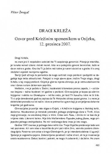 Dragi Krleža : govor pred Krležinim spomenikom u Osijeku, 12. prosinca 2007. : [prilog] / Viktor Žmegač