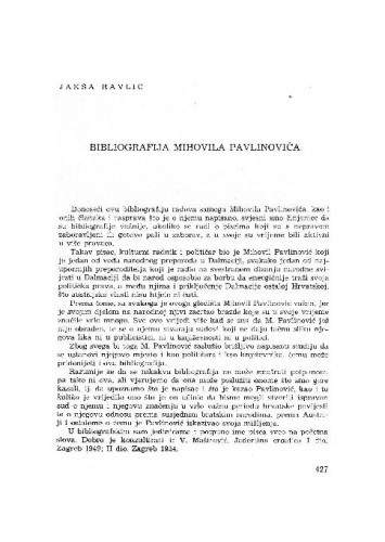 Bibliografija Mihovila Pavlinovića = Jakša Ravlić