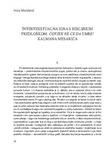 Intertekstualna igra s biblijskim predloškom: Čovjek ne će da umre! Kalmana Mesarića / Ivica Matičević