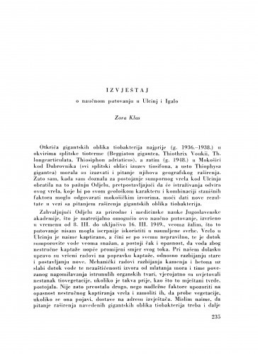 Izvještaj o naučnom putovanju u Ulcinj i Igalo / Z. Klas