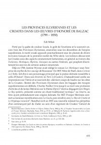 Les Provinces illyriennes et les Croates dans les oeuvres d'Honoré de Balzac (1799-1850) / Edi Miloš