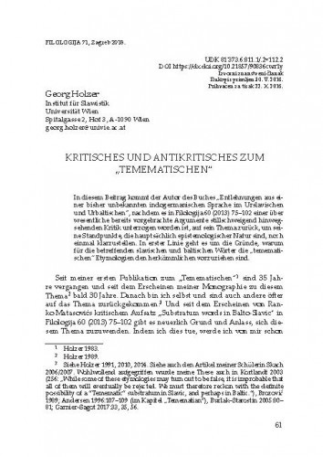 Kritisches und Antikritisches zum 