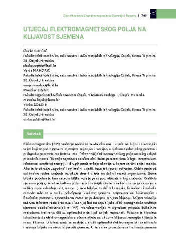 Utjecaj elektromagnetskog polja na klijavost sjemena / Slavko Rupčić, Vanja Mandrić, Miroslav Lisjak, Vinko Žoldin