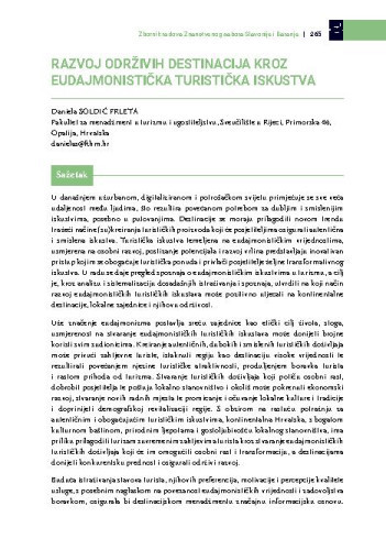 Razvoj održivih destinacija kroz eudajmonistička turistička iskustva
 / Daniela Soldić Frleta